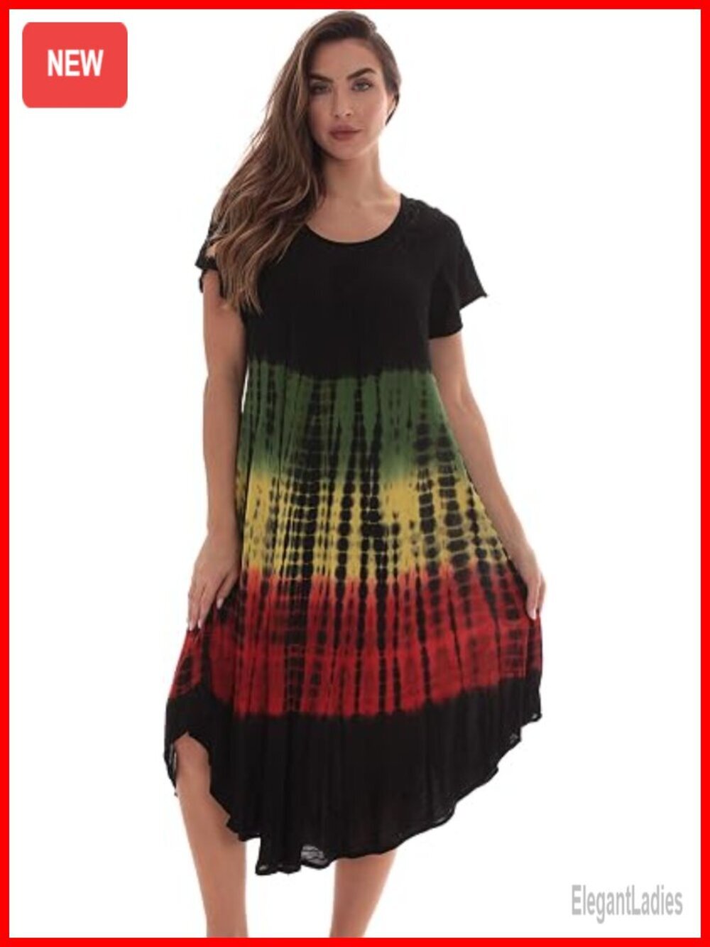 Women's Casual A-Line Sundress with Ruffle Hem Cap Sleeves